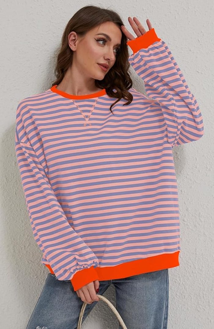 Stribet Sweatshirt med Kontrastdetaljer til Damer