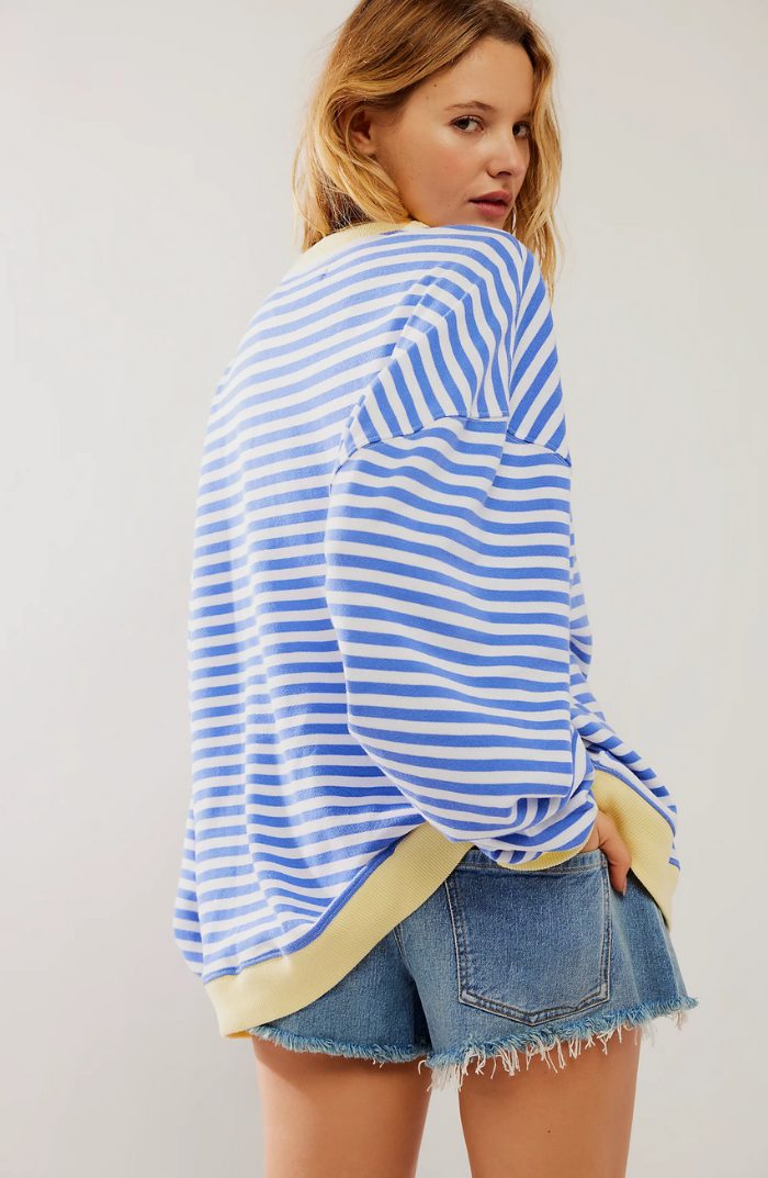 Stribet Sweatshirt med Kontrastdetaljer til Damer