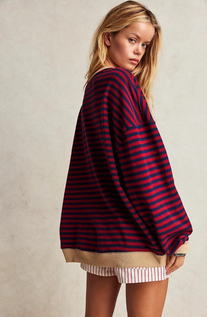 Stribet Sweatshirt med Kontrastdetaljer til Damer