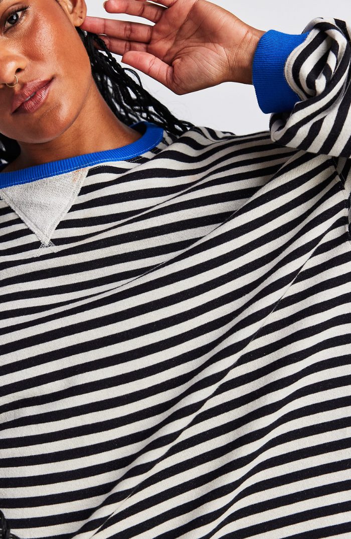 Stribet Sweatshirt med Kontrastdetaljer til Damer
