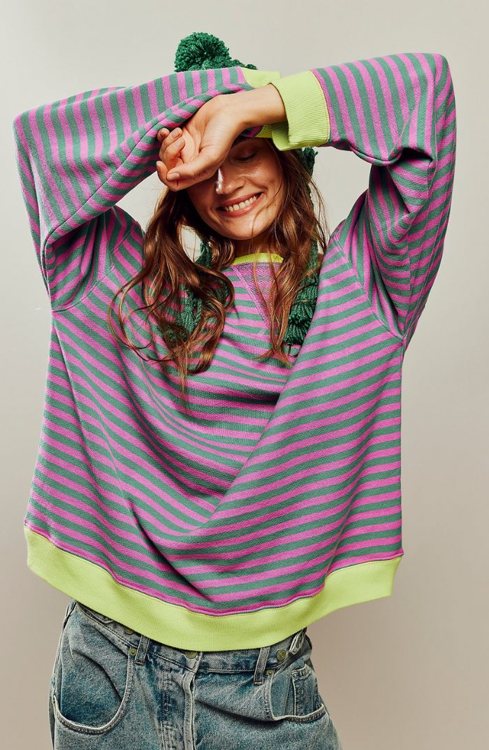 Stribet Sweatshirt med Kontrastdetaljer til Damer