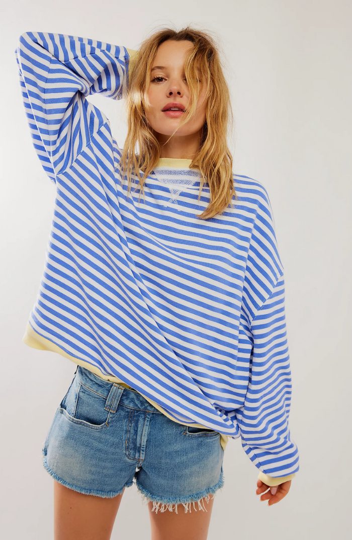 Stribet Sweatshirt med Kontrastdetaljer til Damer