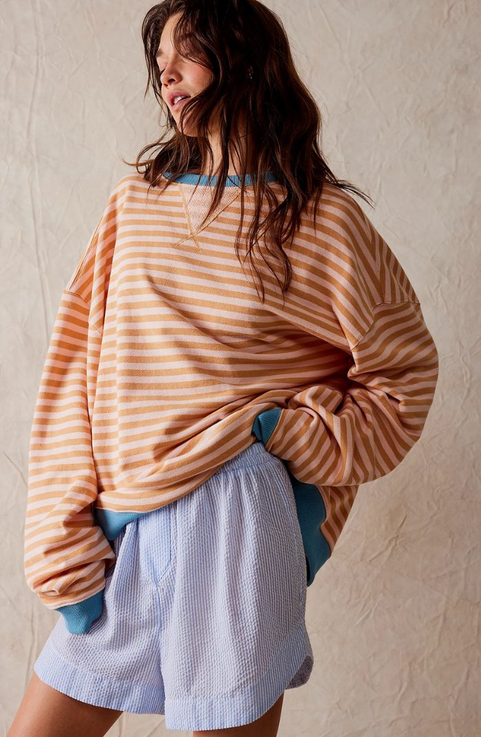 Stribet Sweatshirt med Kontrastdetaljer til Damer