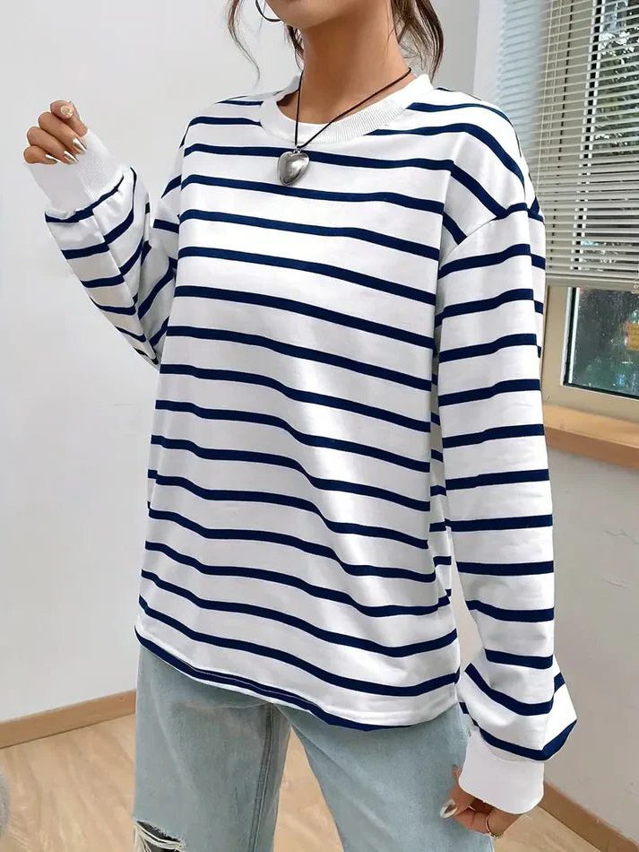 Stribet Sweatshirt med Lange Ærmer til Damer
