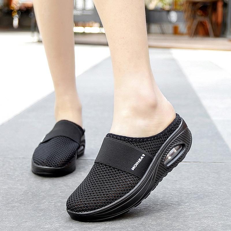 Strikket Slip-On Sneakers med Blokhæl til Damer - View 4