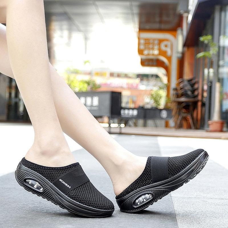 Strikket Slip-On Sneakers med Blokhæl til Damer - View 5