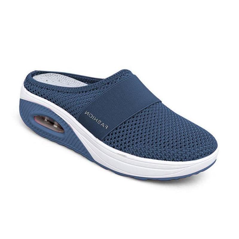 Strikket Slip-On Sneakers med Blokhæl til Damer - Blå