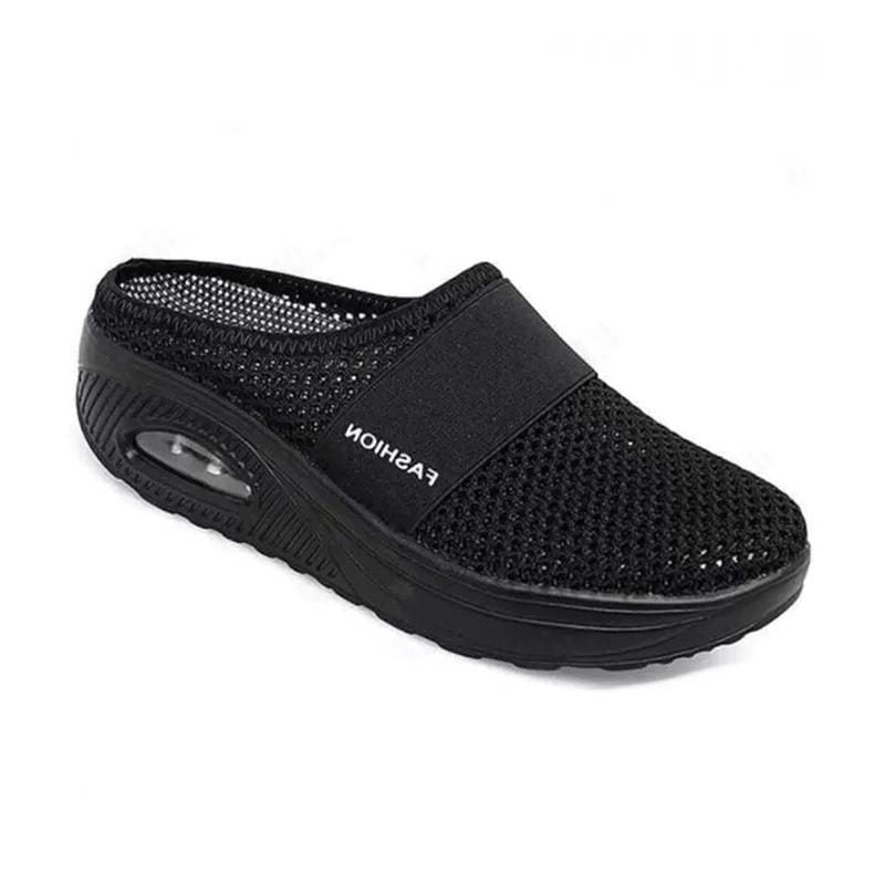 Strikket Slip-On Sneakers med Blokhæl til Damer - Sort