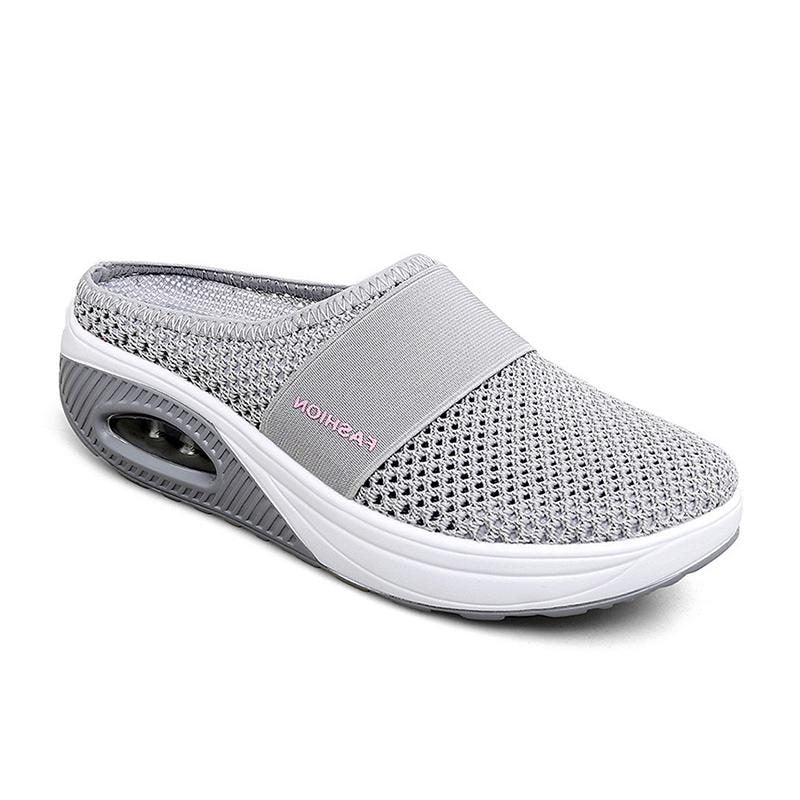Strikket Slip-On Sneakers med Blokhæl til Damer - Grå