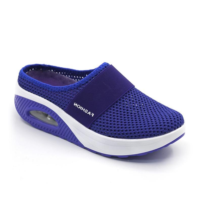 Strikket Slip-On Sneakers med Blokhæl til Damer - Mørk blå