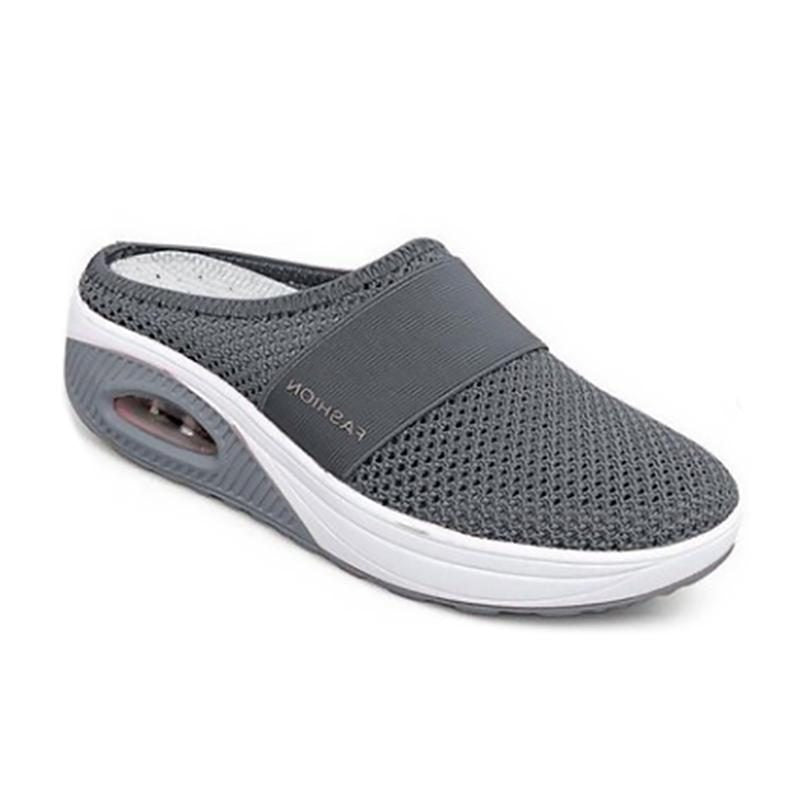 Strikket Slip-On Sneakers med Blokhæl til Damer - Mørk grå