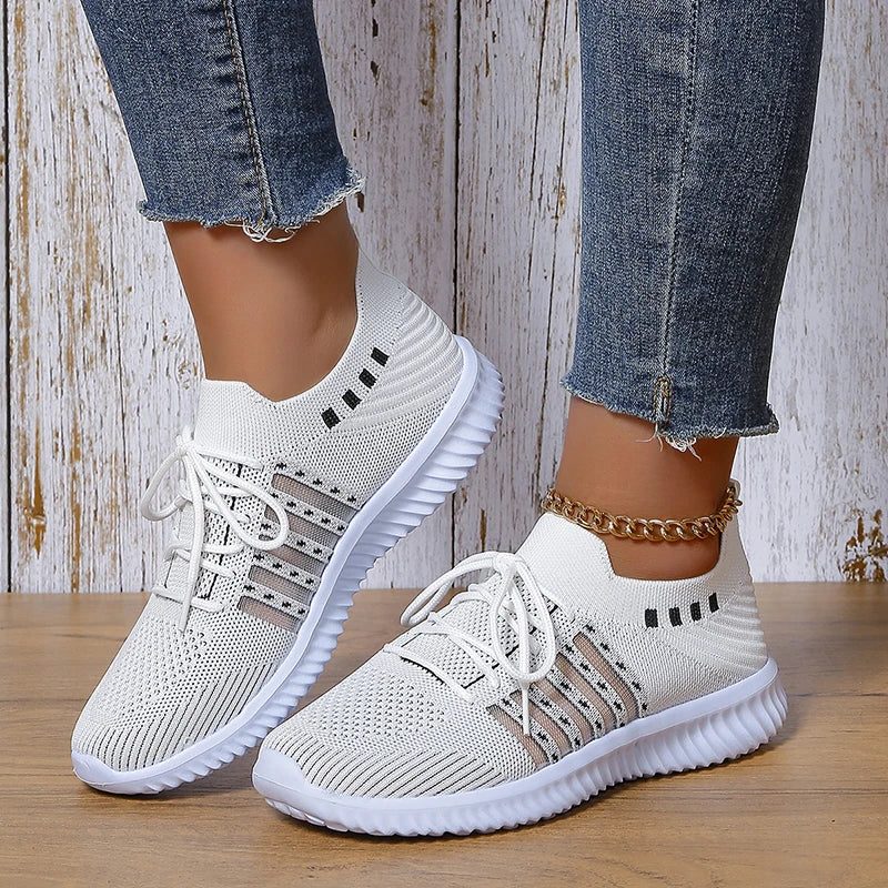 Strikket Sneakers med Snørering til Damer