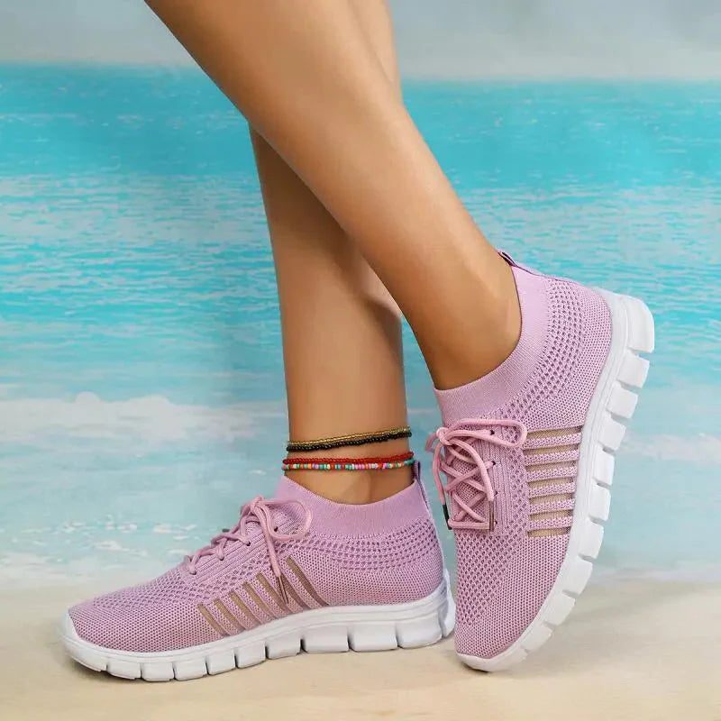 Strikket Sneakers med Snørering til Damer