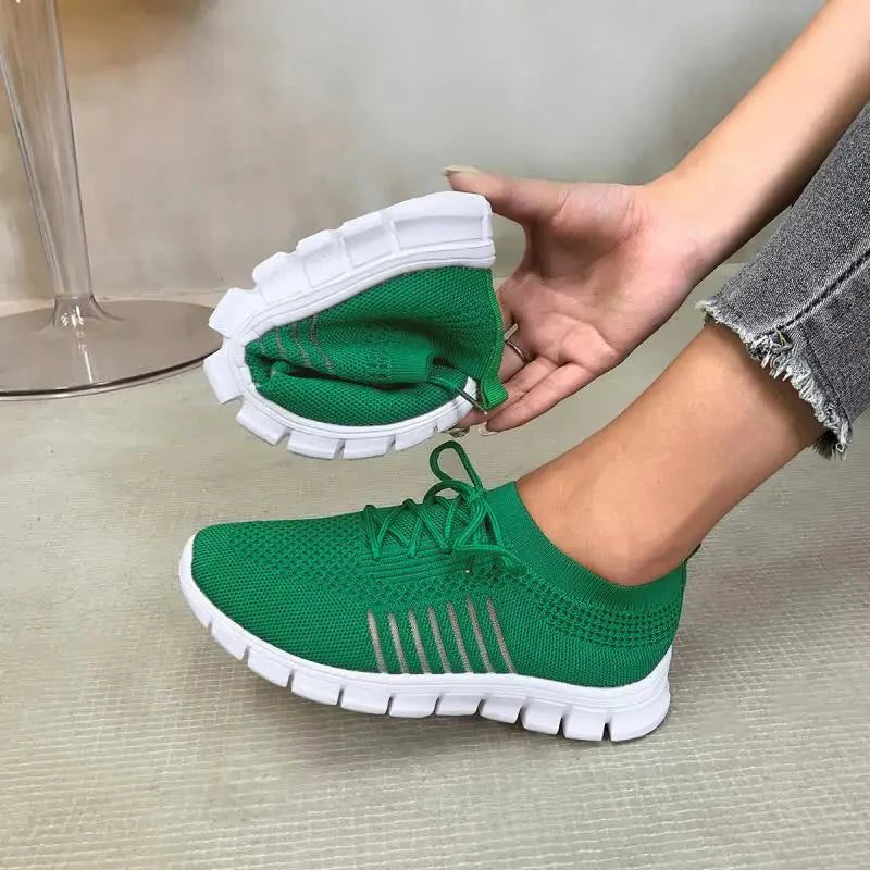 Strikket Sneakers med Snørering til Damer