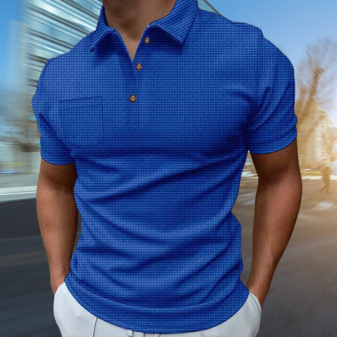 Struktureret Poloshirt med Korte Ærmer til Herrer - Blå