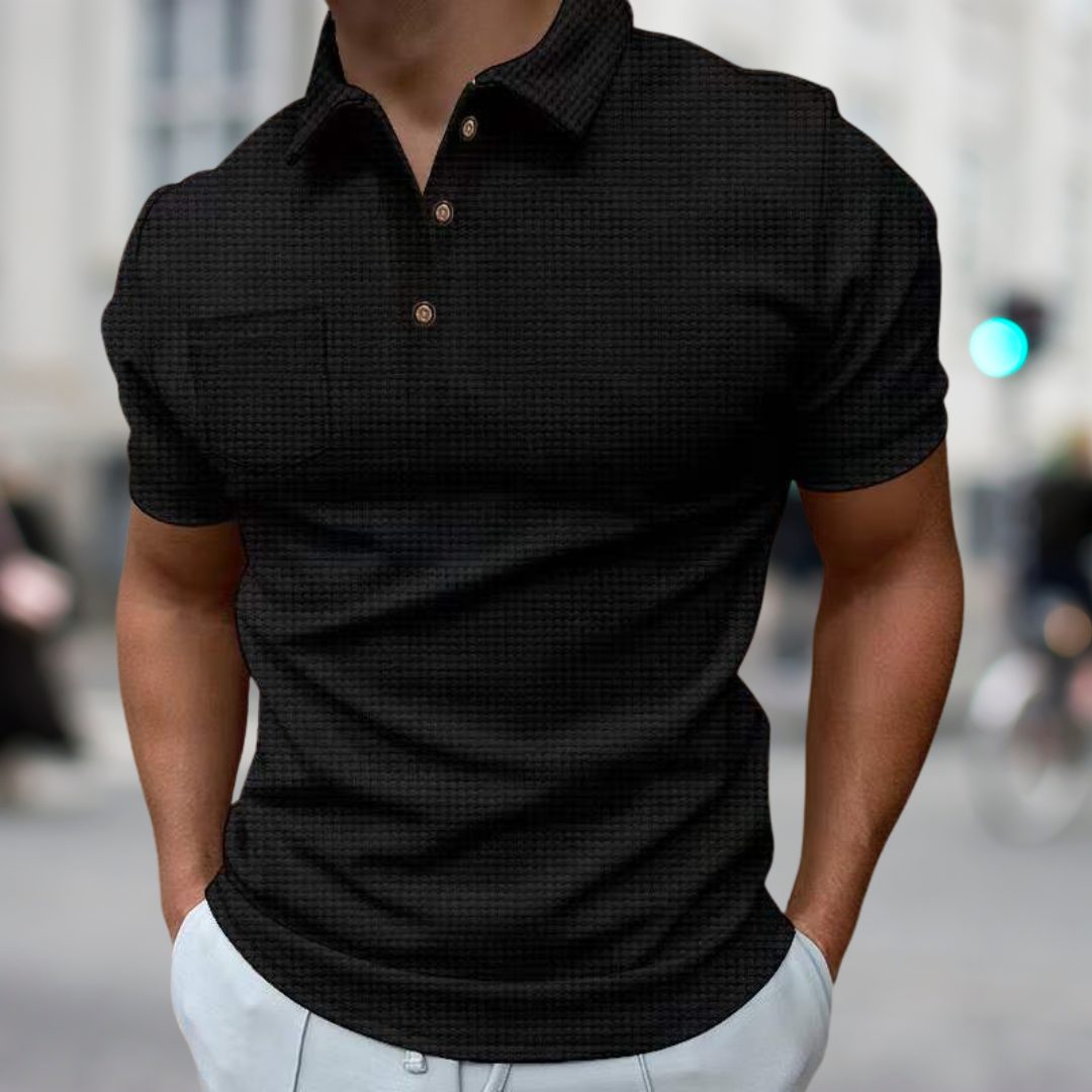 Struktureret Poloshirt med Korte Ærmer til Herrer - Sort