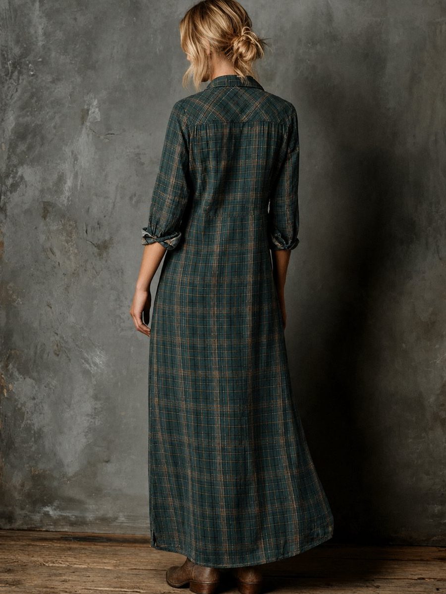 Ternet Flannel Maxi Skjortekjole til Damer - View 4