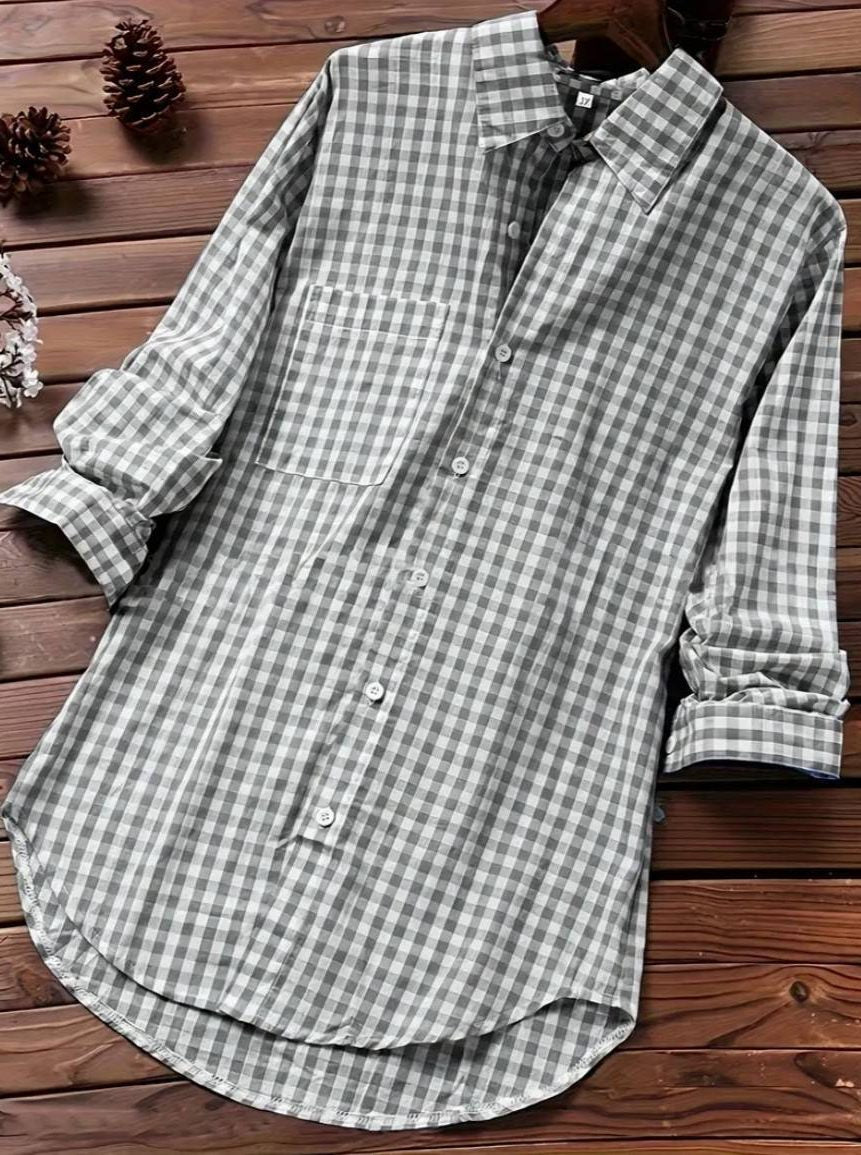 Ternet Oversized Skjorte med Lange Ærmer til Damer - Grå