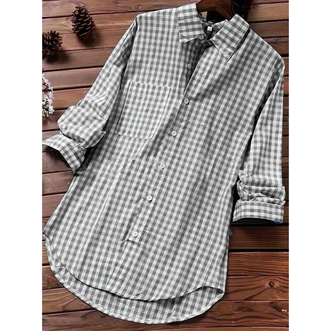Ternet Oversized Skjorte med Lange Ærmer til Damer - View 5