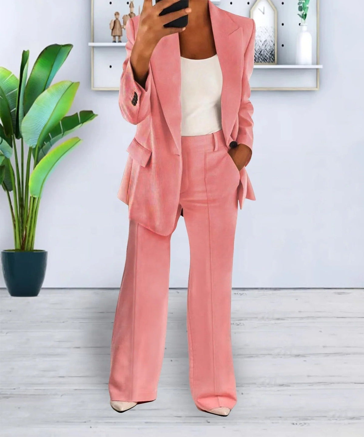 Todelt Blazer- og Buksesæt med Lige Ben til Damer - Rosa