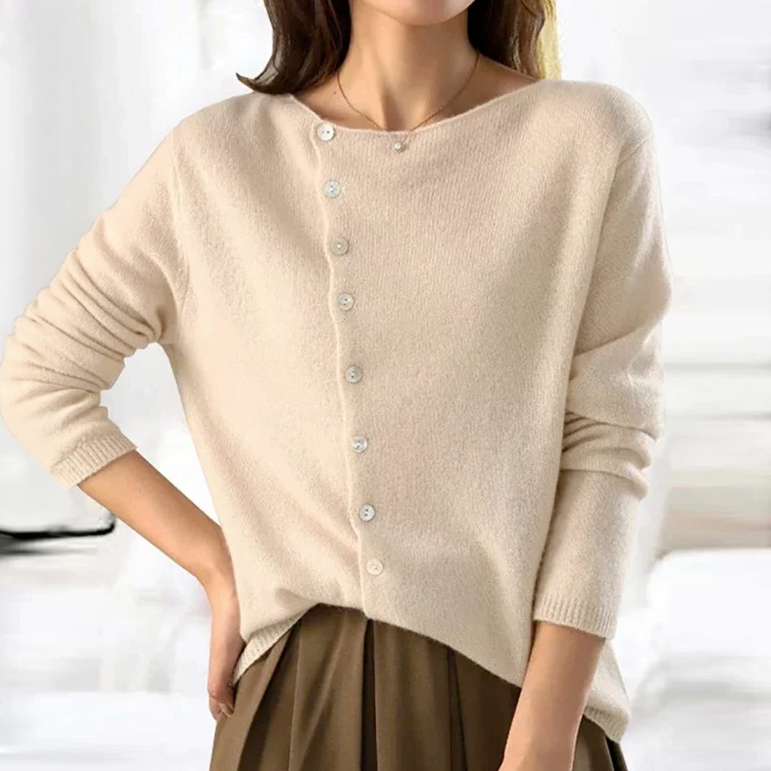 Uld Cardigan med Knaplukning til Damer - Beige