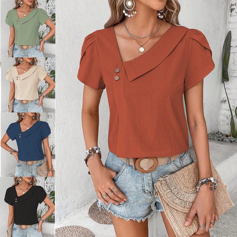 V-Hals Bluse med Knapper til Damer