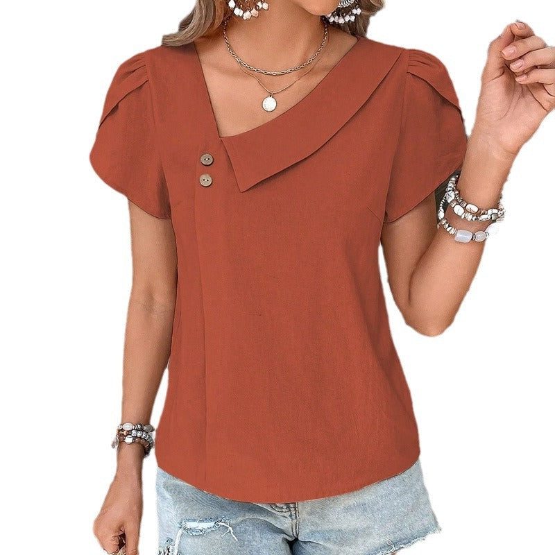 V-Hals Bluse med Knapper til Damer