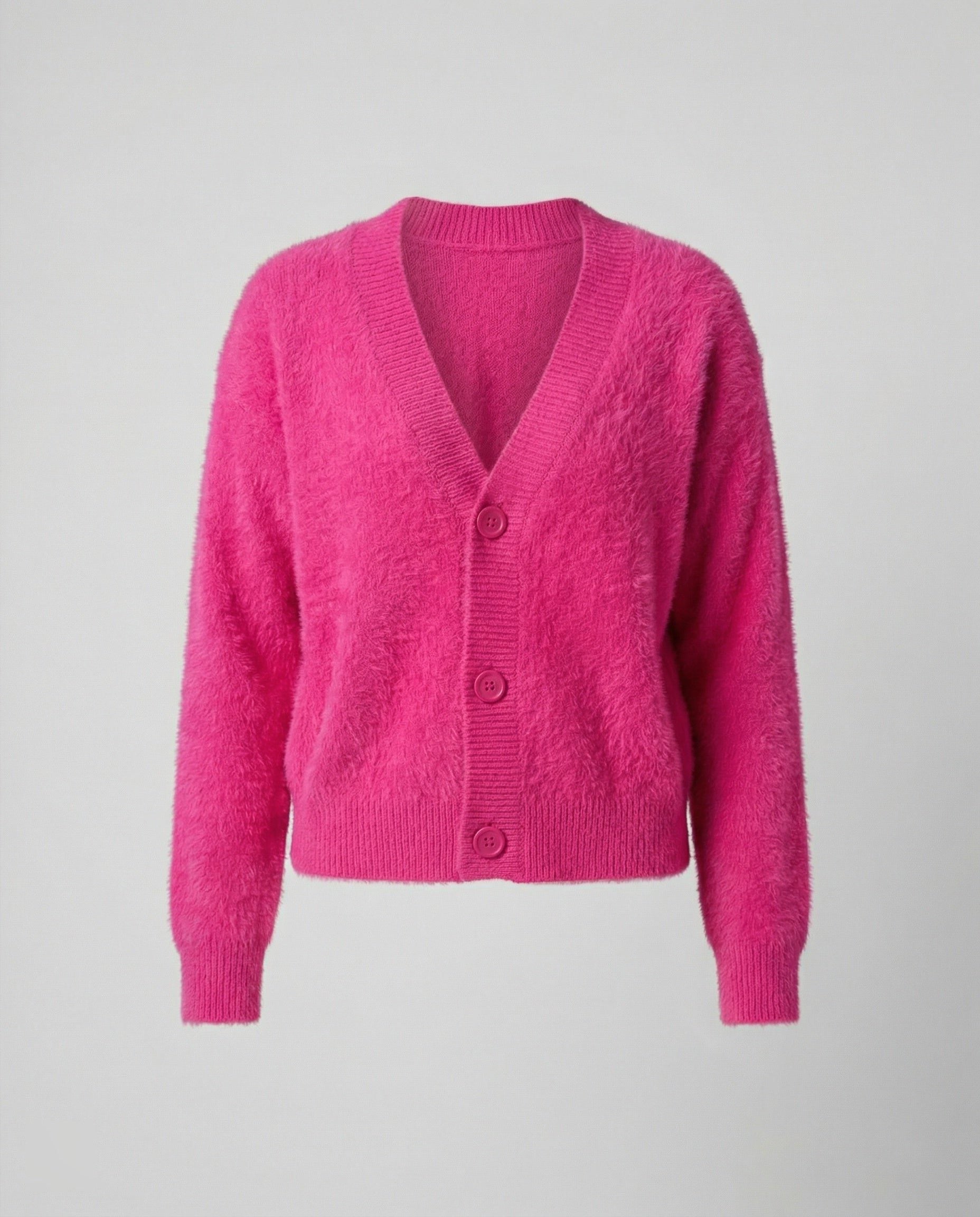 Cardigan med V-Hals og Knapper til Damer - Magenta