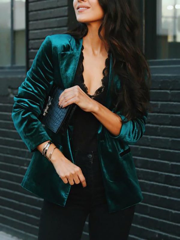 Velour Blazer med Reverskrave til Damer - Grøn