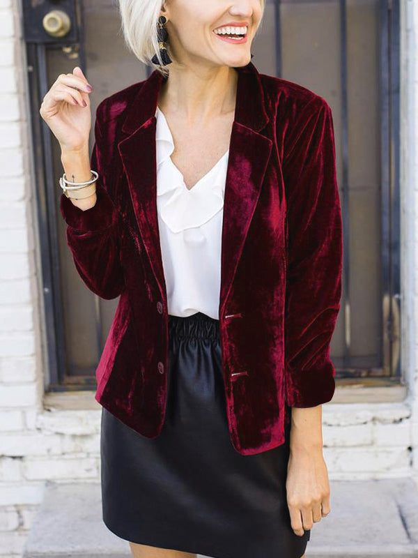 Velour Blazer med Reverskrave til Damer - Bordeaux