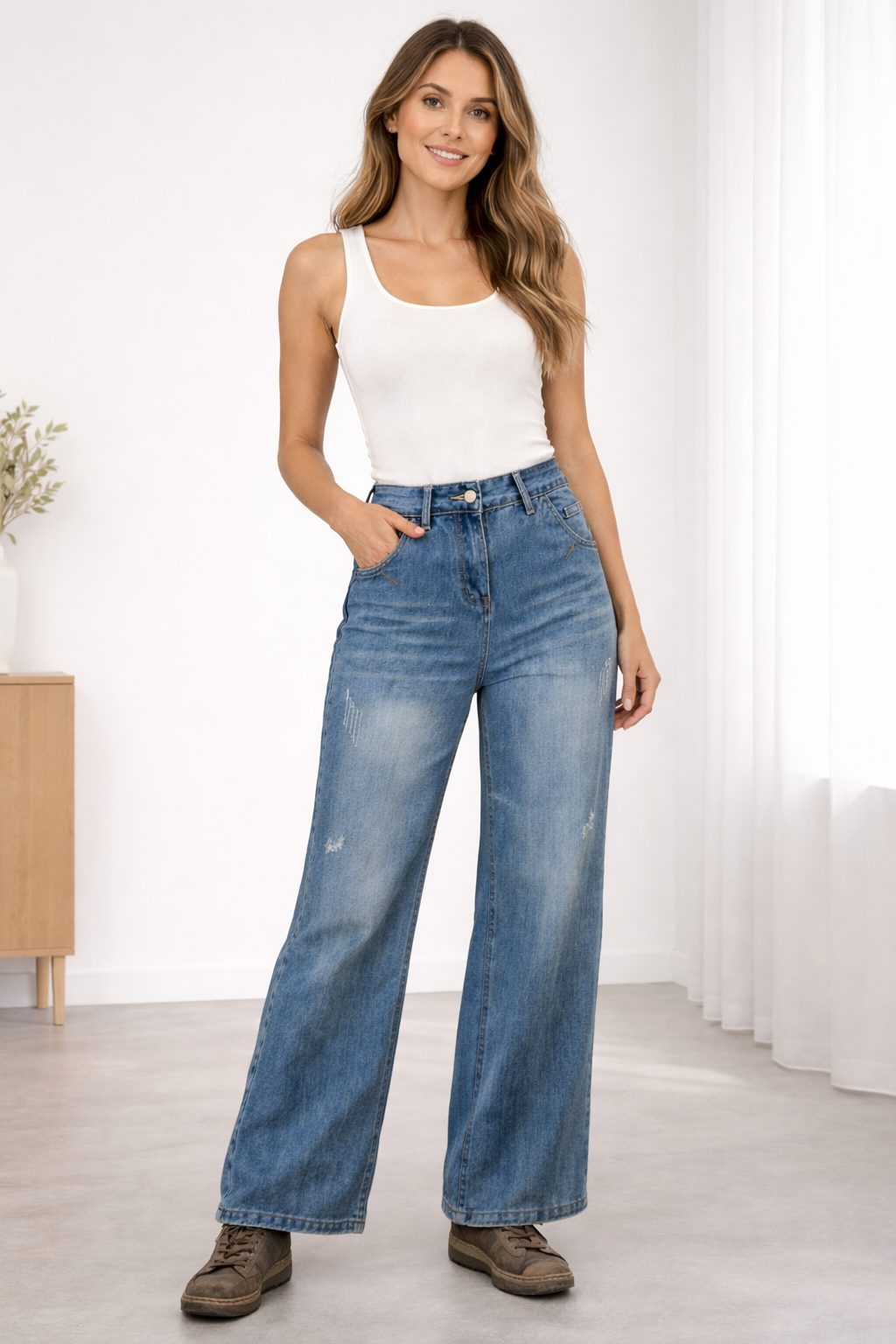 Vide Jeans med Distressed-detaljer til Damer - Blå